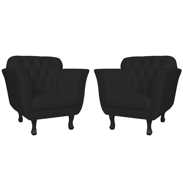 Kit 2 Poltronas Decorativa Para Sala Recepção Helena Preto