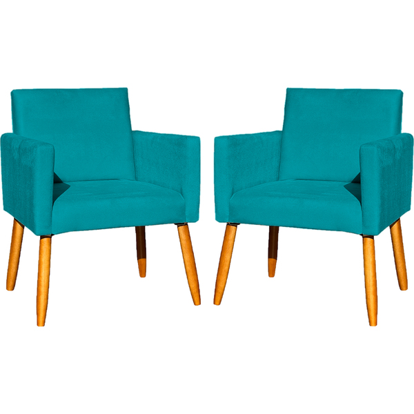 Kit 2 Poltronas Decorativa Para Sala Recepção Nina Suede Azul
