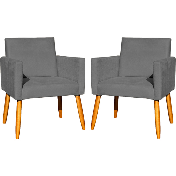 Kit 2 Poltronas Decorativa Para Sala Recepção Nina Suede Cinz