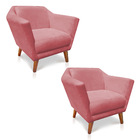 Kit 2 Poltronas Decorativa Pérsia Suede Pés Chanfrado Castanh