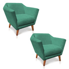 Kit 2 Poltronas Decorativa Pérsia Suede Pés Chanfrado Castanh