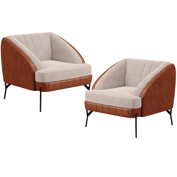 Kit 2 Poltronas Decorativa Pés De Aço Coral D02 Veludo Bege C