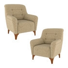 Kit 2 Poltronas Decorativa Pés Madeira Kunis Linho Bege G45 -