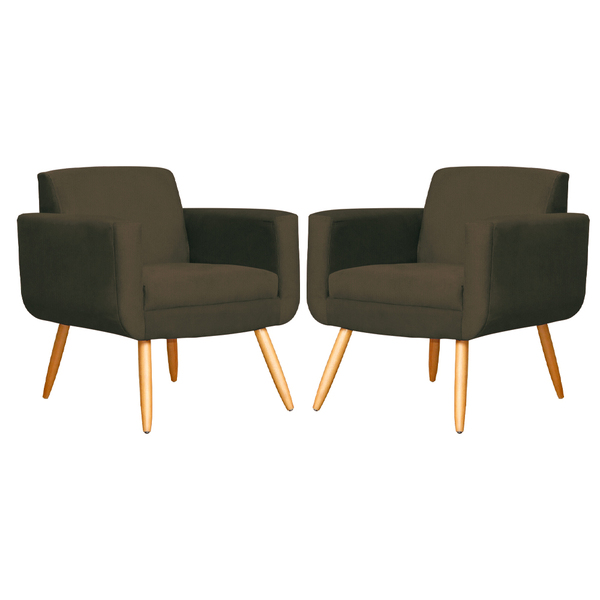 Kit 2 Poltronas Decorativa Pés Palito Cristal Suede Marrom