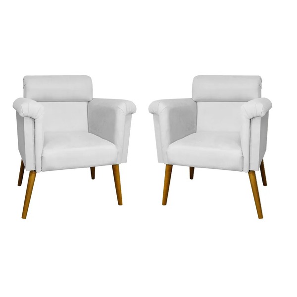 Kit 2 Poltronas Decorativa Pés Palito Elisa Suede Branco