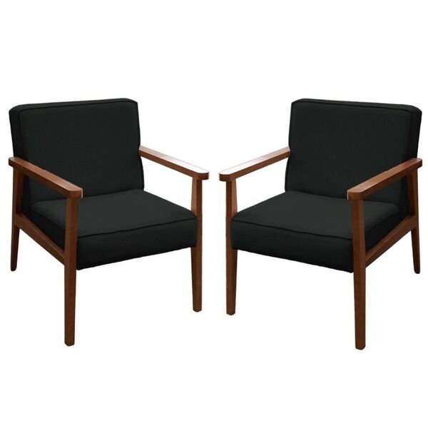 Kit 2 Poltronas Decorativa Recepção Laura Suede Preto