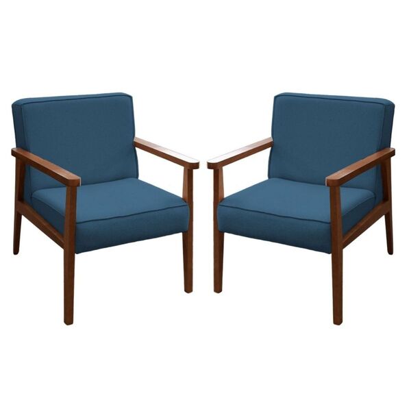 Kit 2 Poltronas Decorativa Recepção Vitória Suede Azul Royal