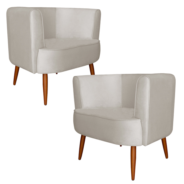 Kit 2 Poltronas Decorativa Sala De Estar Megan Veludo Bege -