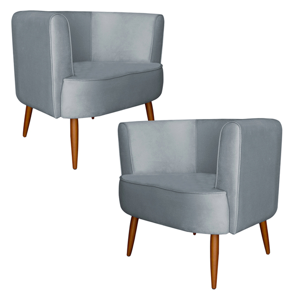 Kit 2 Poltronas Decorativa Sala De Estar Megan Veludo Cinza -