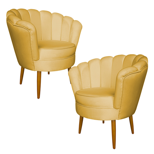 Kit 2 Poltronas Decorativa Sala De Estar Pétala Veludo Amarel
