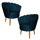 Kit 2 Poltronas Decorativa Sala De Estar Pétala Veludo Azul M