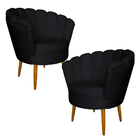 Kit 2 Poltronas Decorativa Sala De Estar Pétala Veludo Preto