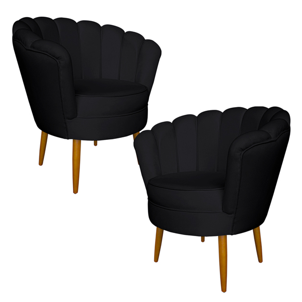 Kit 2 Poltronas Decorativa Sala De Estar Pétala Veludo Preto