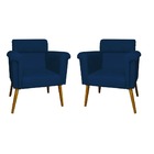 Kit 2 Poltronas Decorativa Sala Elisa Suede Azul Marinho