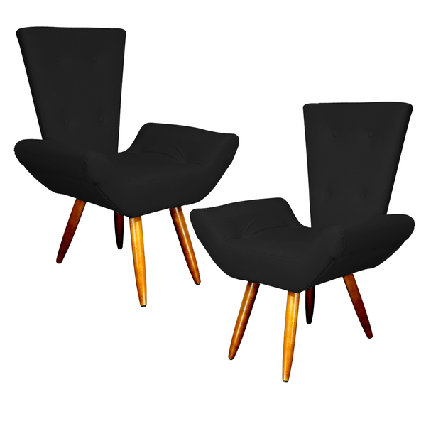 Kit 2 Poltronas Decorativa Sala Emília Barca Suede Preto