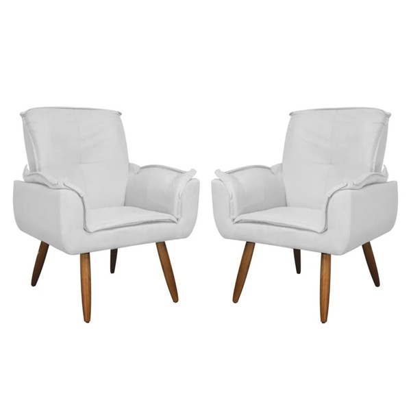Kit 2 Poltronas Decorativa Sala Emília Plus Suede Branco