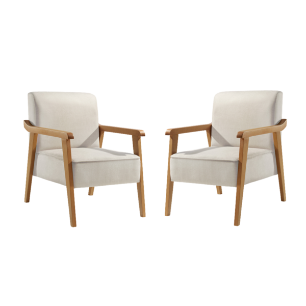 Kit 2 Poltronas Decorativa Sala Estar Linho Offwhite Lia