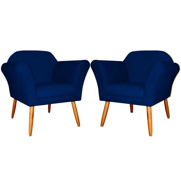 Kit 2 Poltronas Decorativa Sala Marcela Suede Azul Marinho