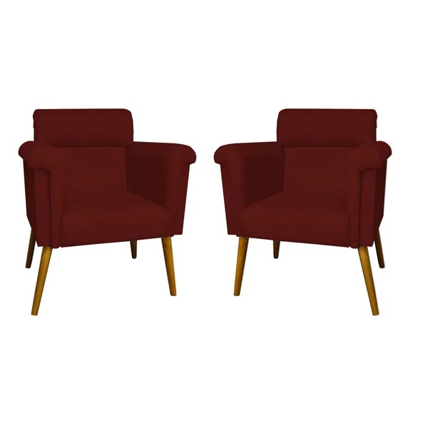 Kit 2 Poltronas Decorativa Sala Pés Palito Elisa Suede Bordô