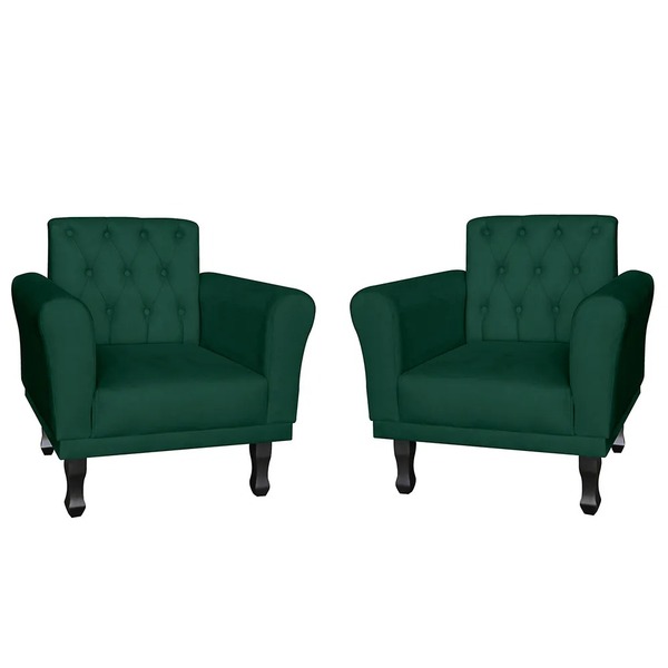 Kit 2 Poltronas Decorativa Sala Quarto Classic Suede Verde