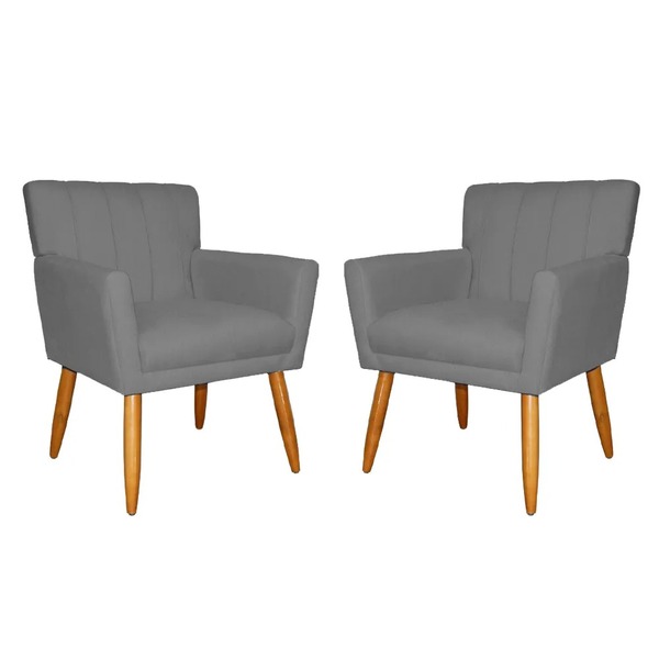 Kit 2 Poltronas Decorativa Sala Recepção Cecília Suede Cinza
