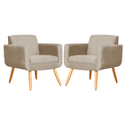 Kit 2 Poltronas Decorativa Sala Recepção Cristal Suede Bege