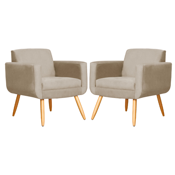 Kit 2 Poltronas Decorativa Sala Recepção Cristal Suede Bege