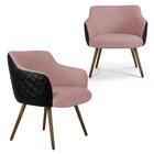 Kit 2 Poltronas Decorativas Algodão Rosa Sintético Preto Mate