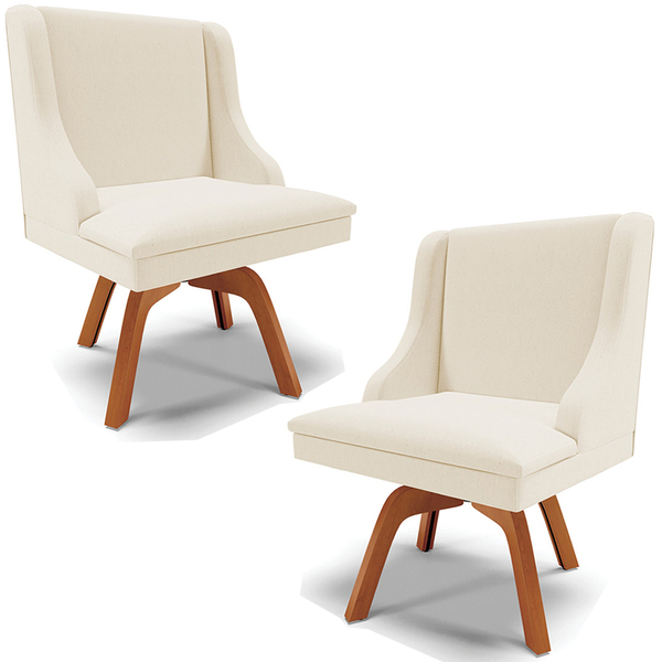 Kit 2 Poltronas Decorativas Base Giratória De Madeira Firenze