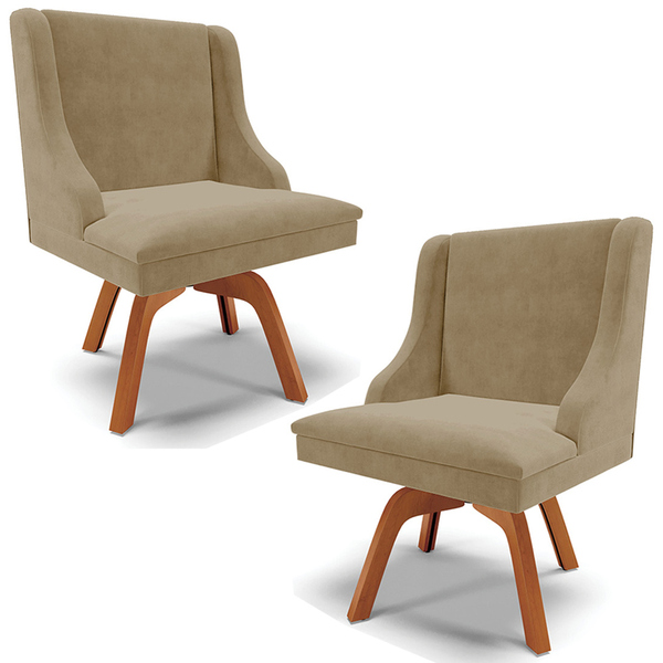 Kit 2 Poltronas Decorativas Base Giratória De Madeira Firenze