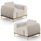 Kit 2 Poltronas Decorativas Base Gold Molino D06 Linho C-367