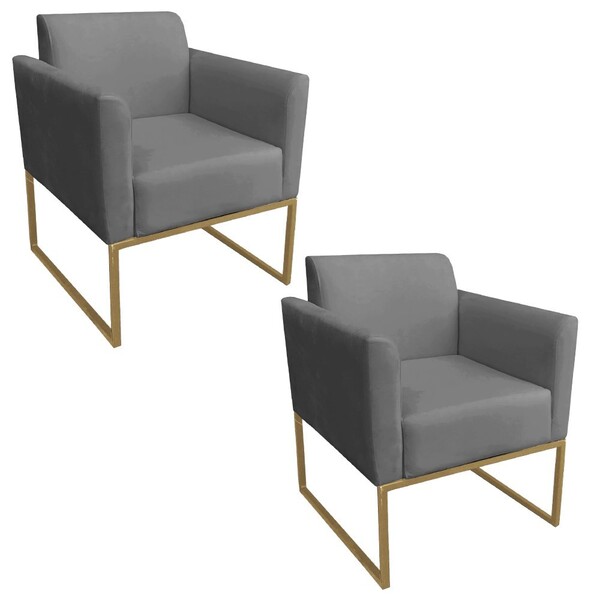 Kit 2 Poltronas Decorativas Base Industrial Dourada Maressa S