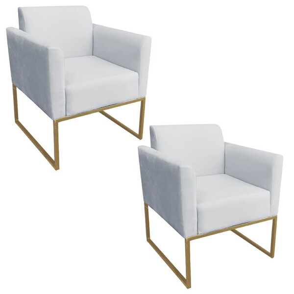 Kit 2 Poltronas Decorativas Base Industrial Dourada Maressa S
