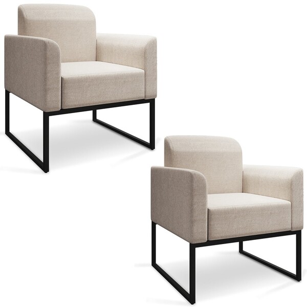 Kit 2 Poltronas Decorativas Base Industrial Preta A27 Areia