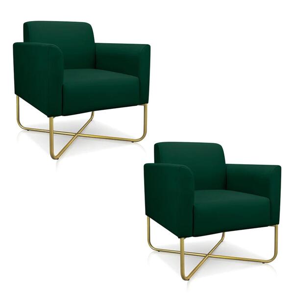 Kit 2 Poltronas Decorativas Base Industrial X Dourada Maressa