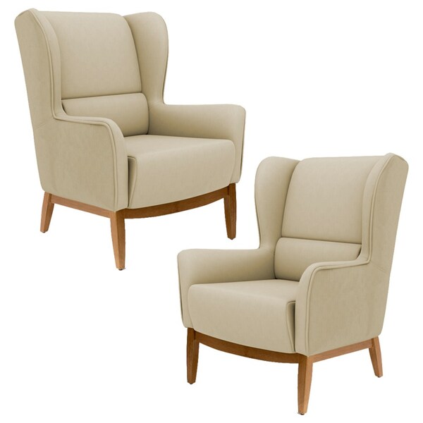 Kit 2 Poltronas Decorativas Base Manu Madeira Milena C-129 Li