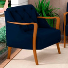 Kit 2 Poltronas Decorativas Braços Em Madeira Hand Veludo Azu