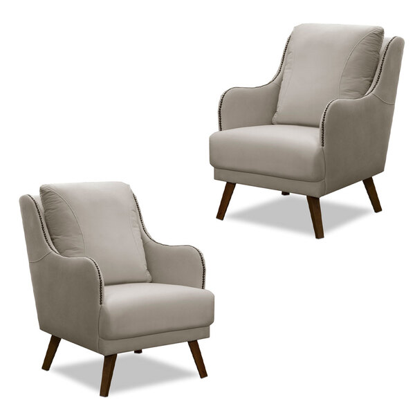Kit 2 Poltronas Decorativas Catar Com Tachas Veludo Bege Clar