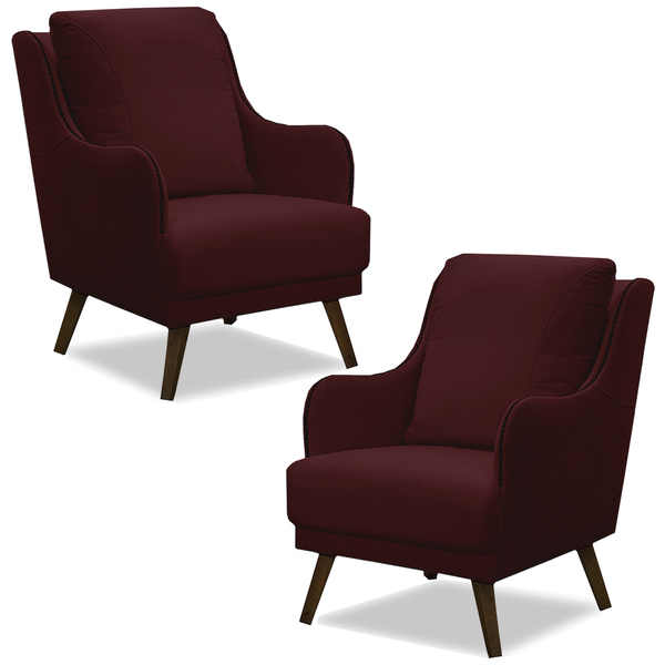Kit 2 Poltronas Decorativas Catar Com Tachas Veludo Marsala G