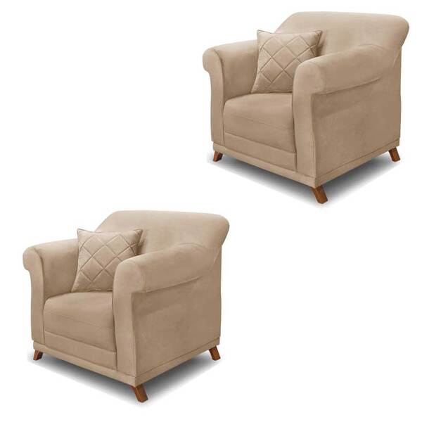 Kit 2 Poltronas Decorativas Com 2 Almofadas Armstrong Suede B