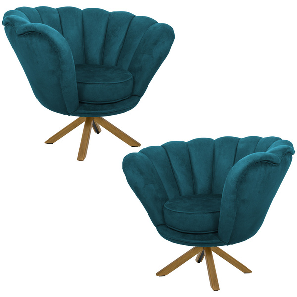 Kit 2 Poltronas Decorativas Crown Pés Madeira/aço Giratório V