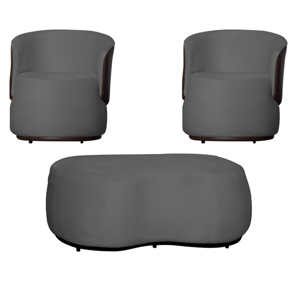 Kit 2 Poltronas Decorativas E 1 Puff Grande Design Orgânico B