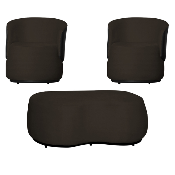 Kit 2 Poltronas Decorativas E 1 Puff Grande Estilo Orgânico B