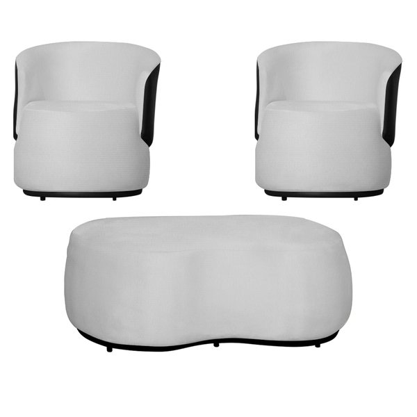 Kit 2 Poltronas Decorativas E 1 Puff Grande Estilo Orgânico B