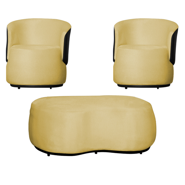 Kit 2 Poltronas Decorativas E 1 Puff Grande Estilo Orgânico B