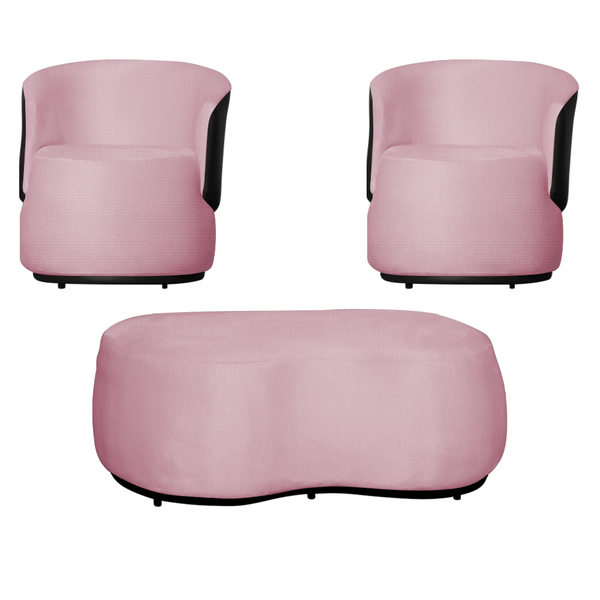 Kit 2 Poltronas Decorativas E 1 Puff Grande Estilo Orgânico B