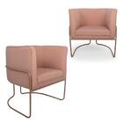 Kit 2 Poltronas Decorativas Em Algodão Rosa Pés De Metal Cobr