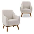 Kit 2 Poltronas Decorativas Em Linho Off White Base De Madeir