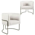 Kit 2 Poltronas Decorativas Em Linho Off White Pés De Metal C