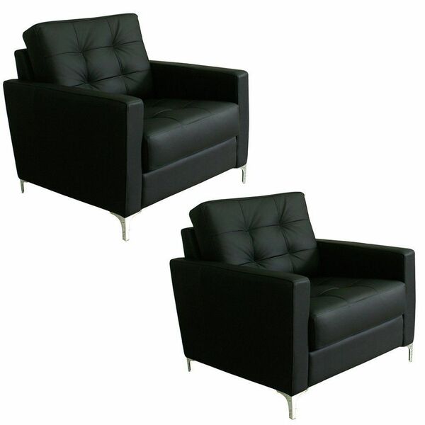 Kit 2 Poltronas Decorativas Fly Pés Em Alumínio Couro Preto G